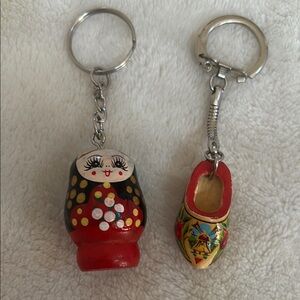Red and Black Matryoshka Doll and Shoe Keychains